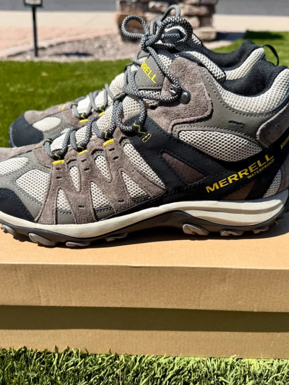 Merrell J037143 Accentor 3 Mid Waterproof Hiking Boots, Boulder/Old Gold, Sz 12